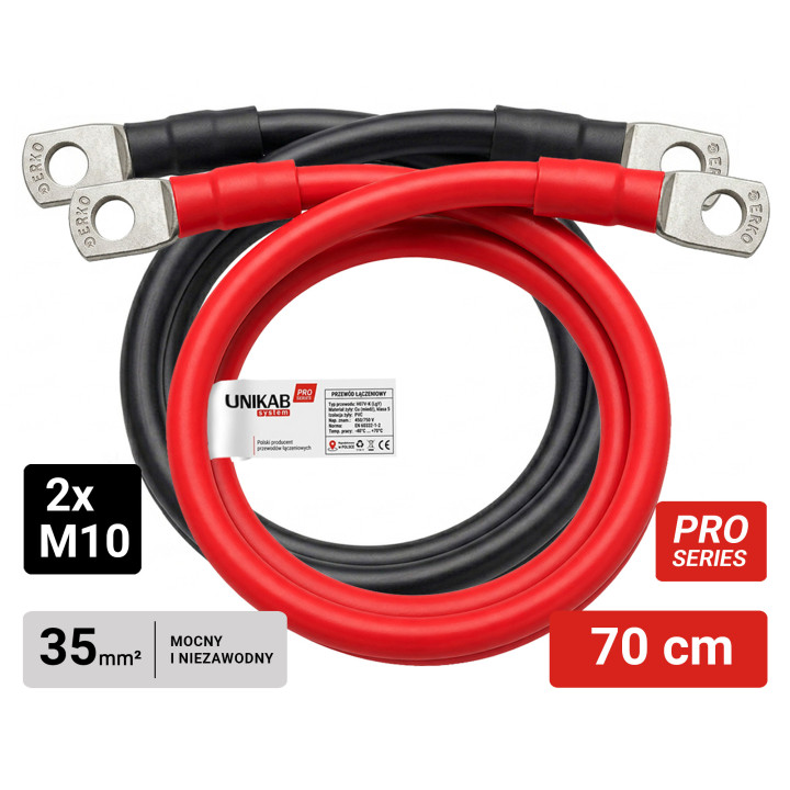 Zestaw przewodów łączeniowych LGY 35mm² z końcówkami oczkowymi M10-M10 czerwony/czarny - 70 cm