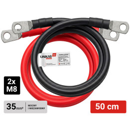 Zestaw przewodów łączeniowych LGY 35mm² z końcówkami oczkowymi M8-M8 czerwony/czarny - 50 cm