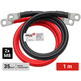 Zestaw przewodów łączeniowych LGY 35mm² z końcówkami oczkowymi M8-M8 czerwony/czarny - 1 metr